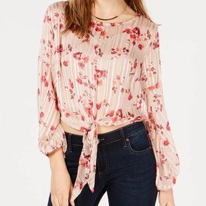 Crave Fame Juniors' Tie-Front Cami-Inset Top Blouse size L NWT